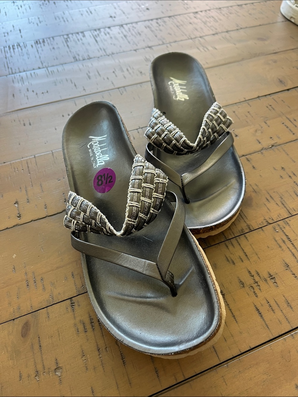 Silver and gray wedge sandals